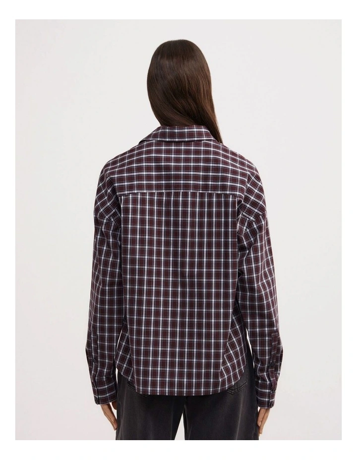 Curved Hem Shirt in Plum Check image 6