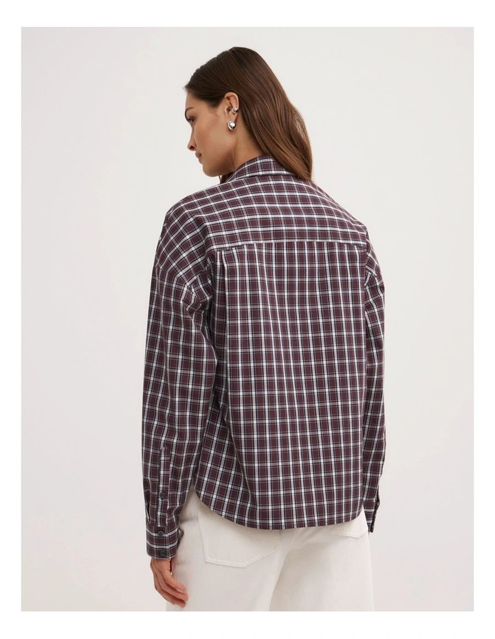 Curved Hem Shirt in Plum Check image 6