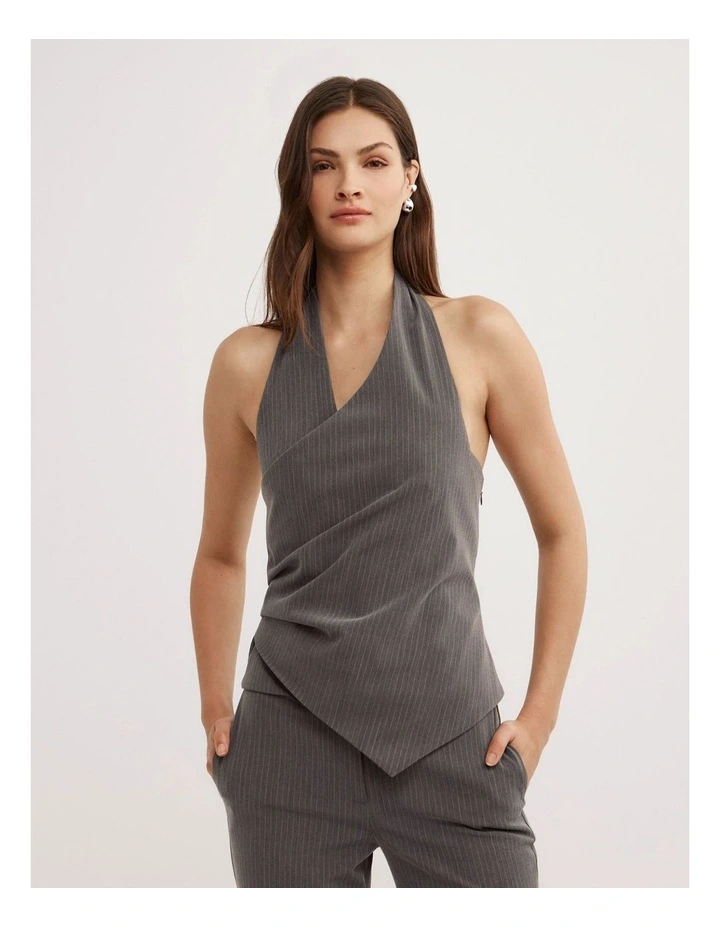 Pinstripe Halter Top in Grey Pinstripe image 1
