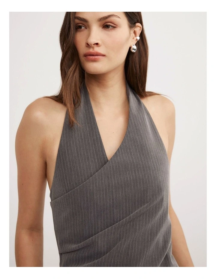 Pinstripe Halter Top in Grey Pinstripe image 3