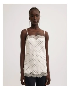Lace Border Camisole in Vanilla Polka Dot