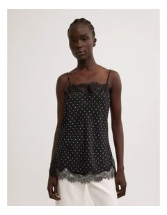 Lace Border Camisole in Black Polka Dot