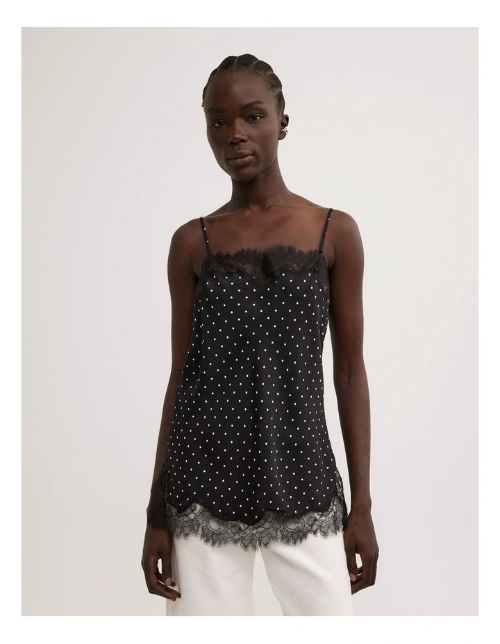Lace Border Camisole in Black Polka Dot image 1