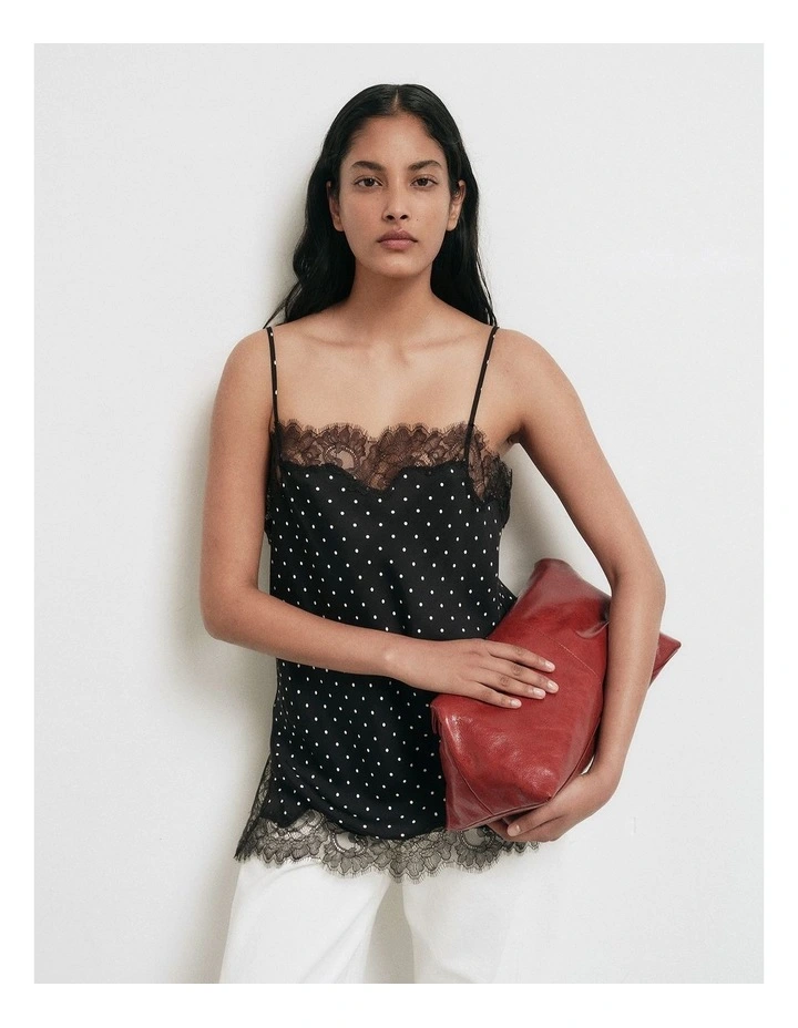 Lace Border Camisole in Black Polka Dot image 2