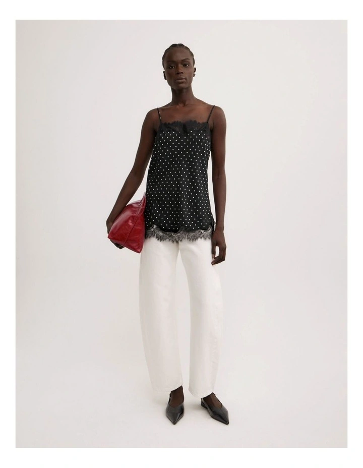 Lace Border Camisole in Black Polka Dot image 3