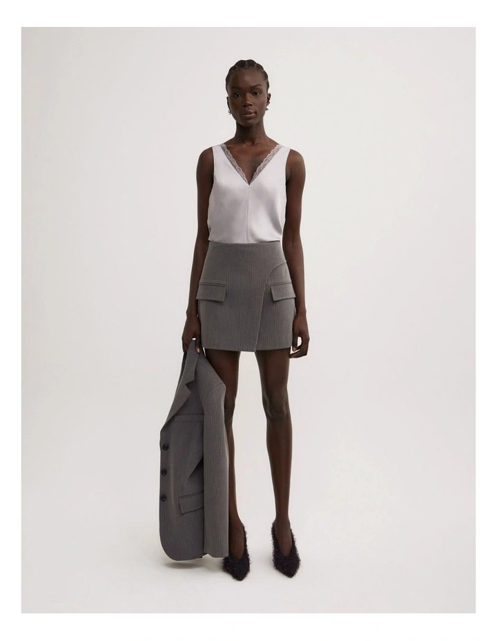 Pocket Mini Skirt in Grey Pinstripe image 1