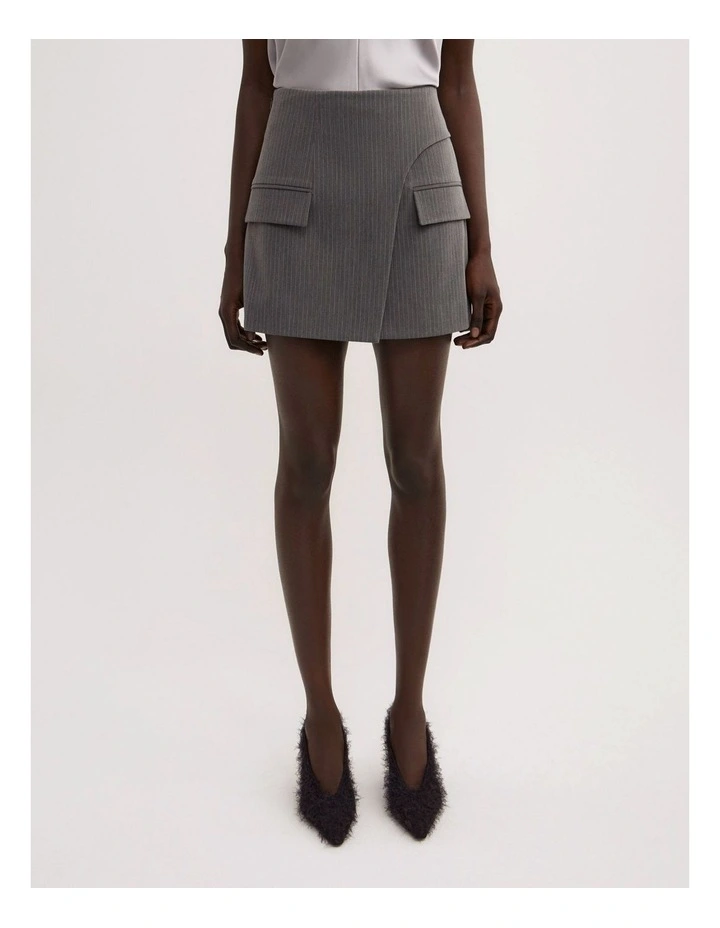 Pocket Mini Skirt in Grey Pinstripe image 3