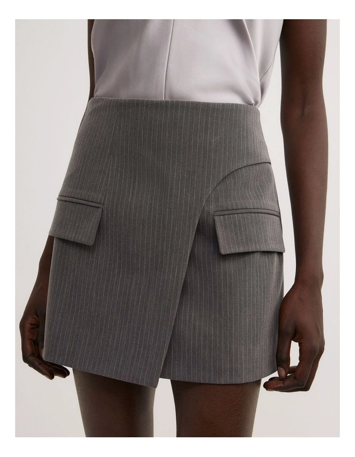 Pocket Mini Skirt in Grey Pinstripe image 4