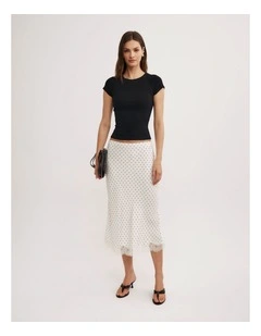 Lace Midi Skirt in Vanilla Polka Dot