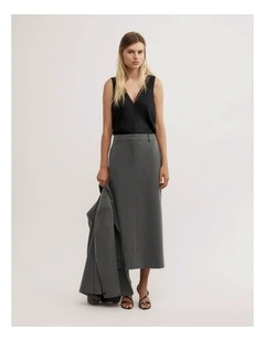 Pinstripe Midi Skirt in Grey Pinstripe