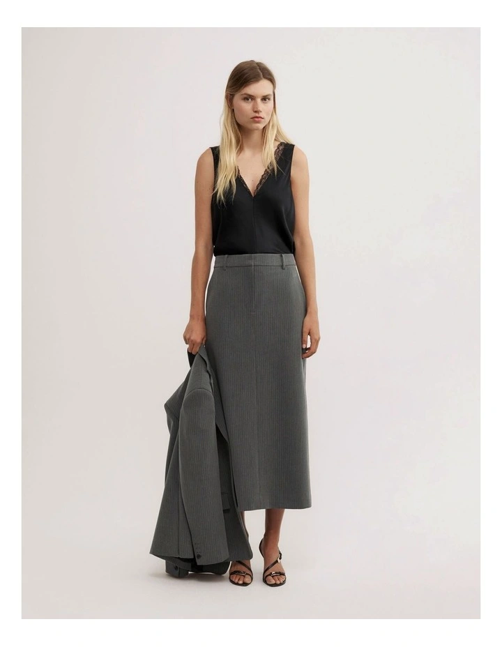 Pinstripe Midi Skirt in Grey Pinstripe image 1