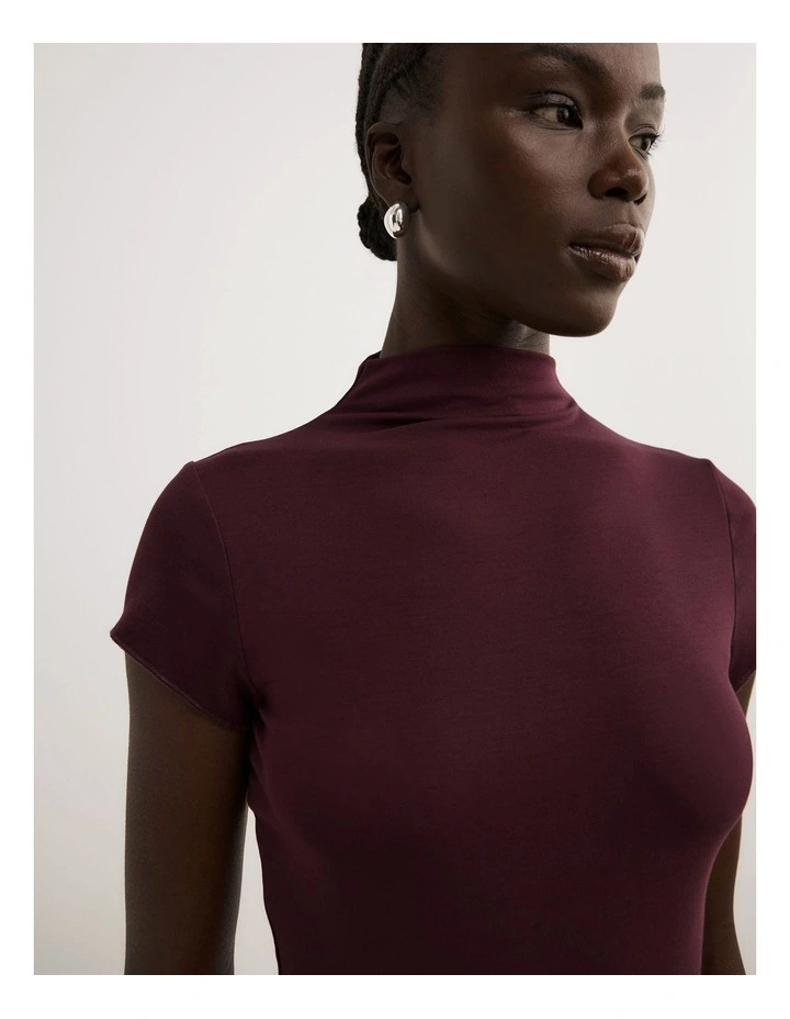 High Neck Cap Sleeve T-shirt in Plum image 3