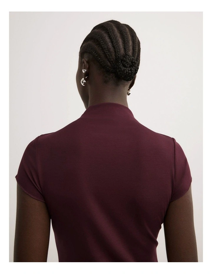 High Neck Cap Sleeve T-shirt in Plum image 4