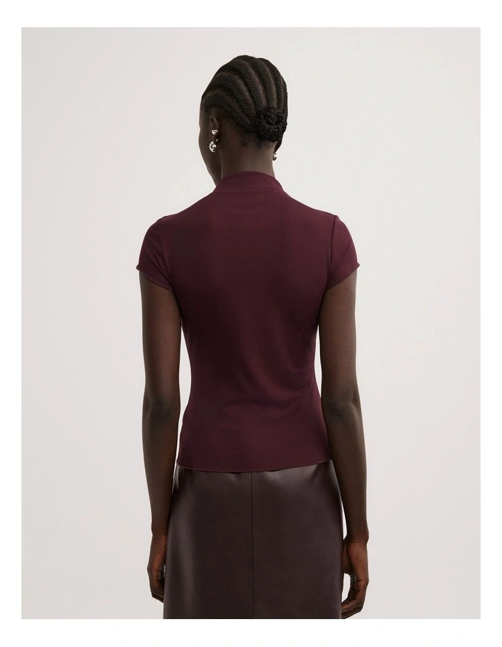 High Neck Cap Sleeve T-shirt in Plum image 5