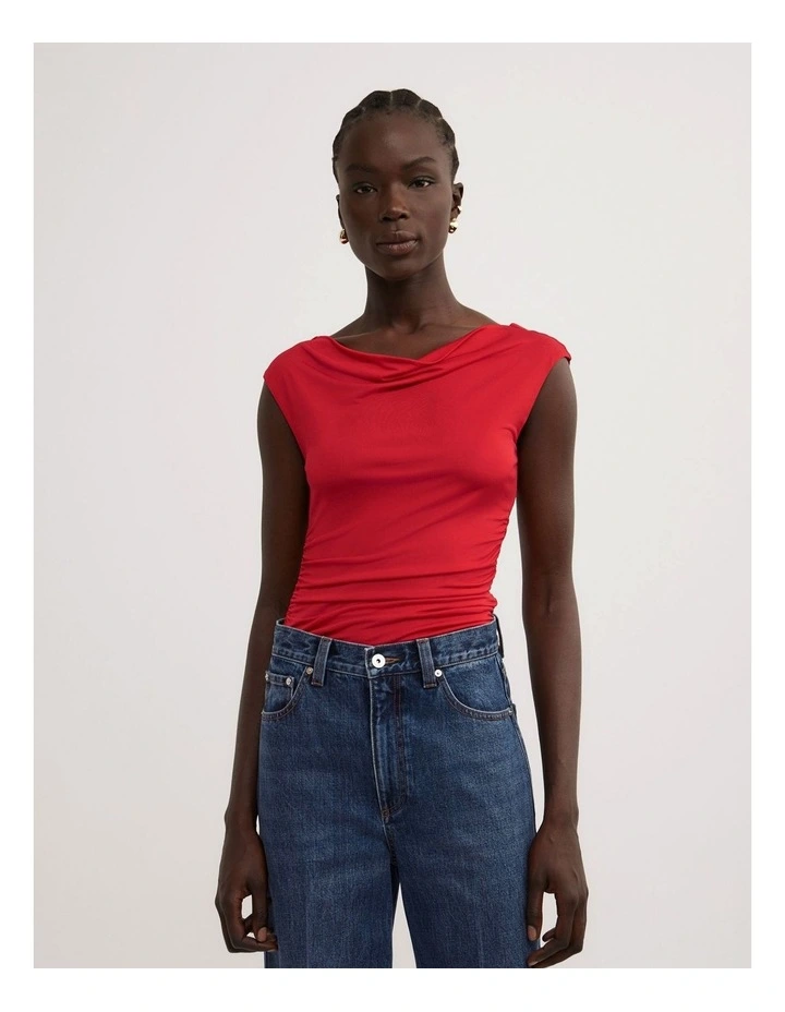 Draped Jersey T-shirt in Red image 1
