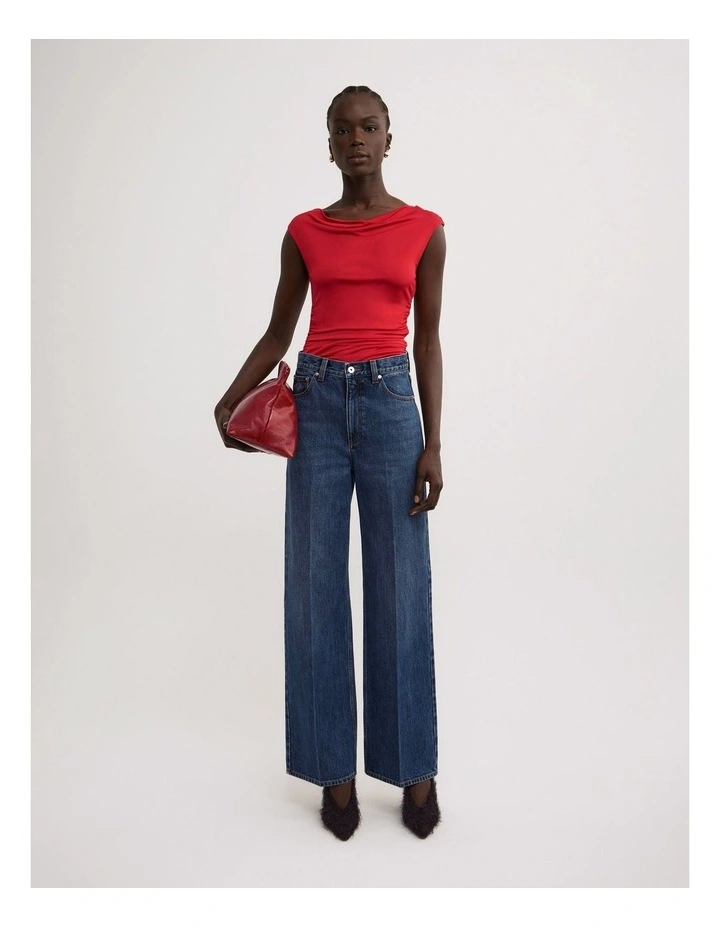 Draped Jersey T-shirt in Red image 2