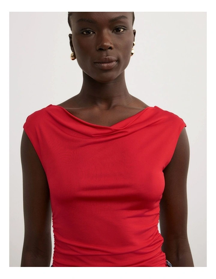 Draped Jersey T-shirt in Red image 3