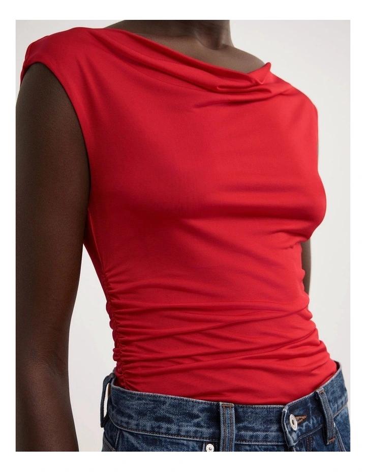 Draped Jersey T-shirt in Red image 4