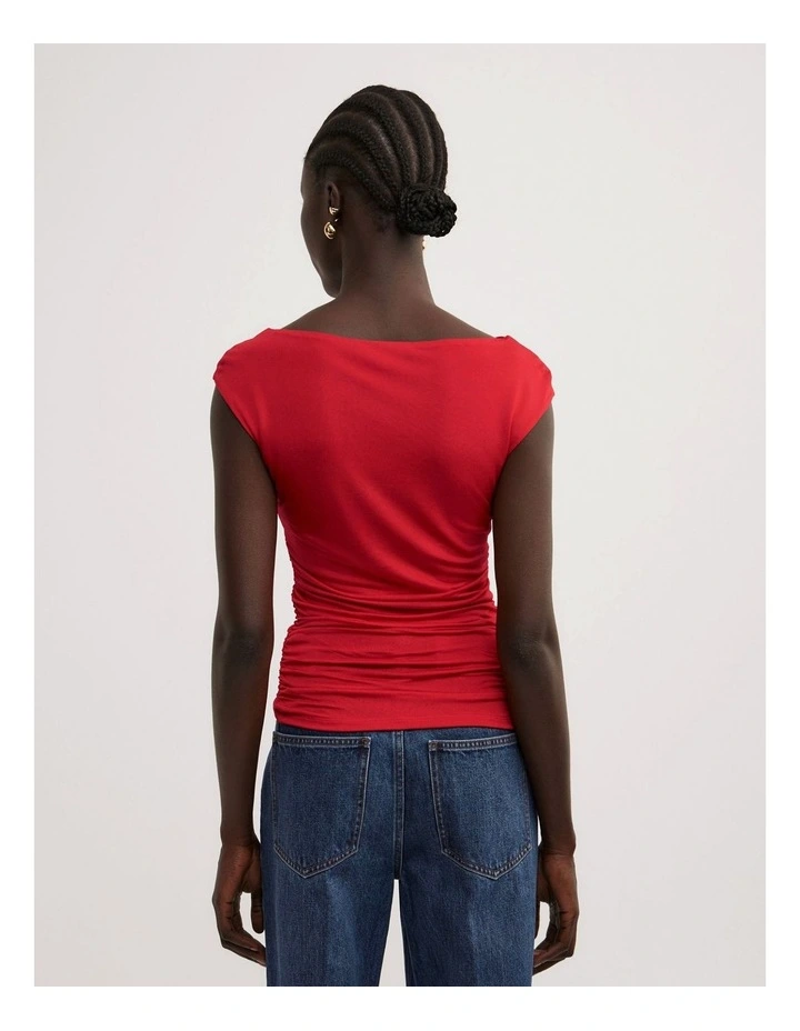 Draped Jersey T-shirt in Red image 5