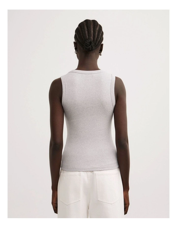 Fine Rib V-neck Tank Top in Light Grey Marle image 5