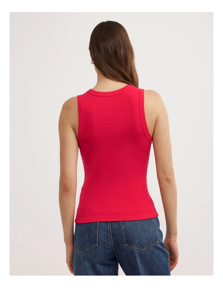 Fine Rib V-neck Tank Top in Red image 4