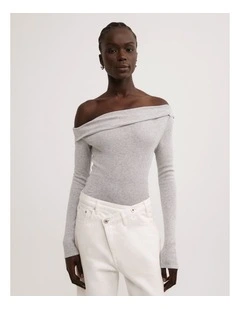 Asymmetric Long Sleeve Top in Light Grey Marle