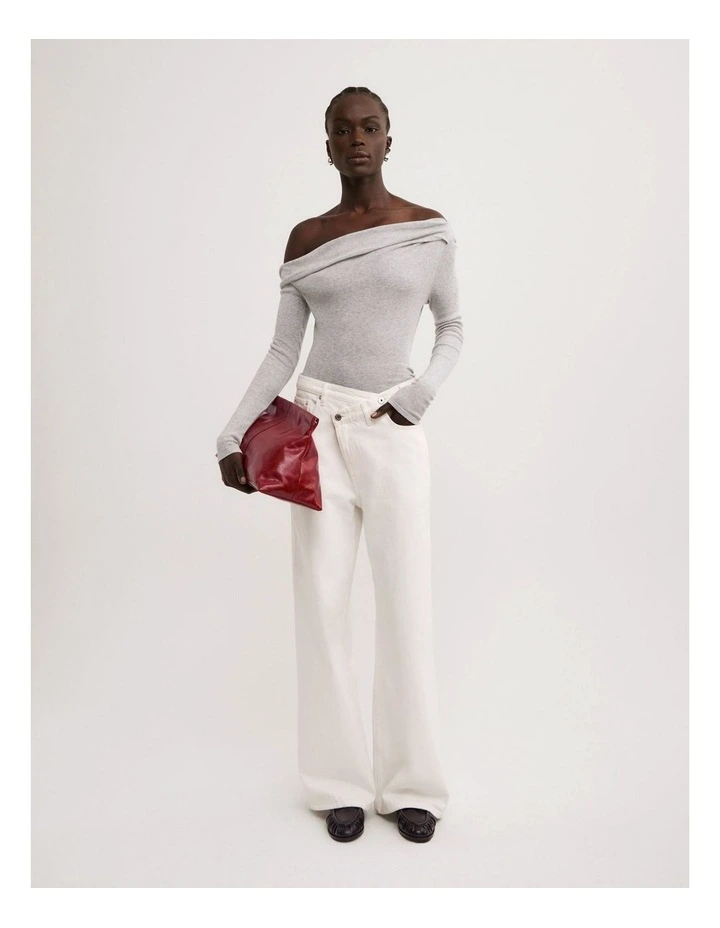 Asymmetric Long Sleeve Top in Light Grey Marle image 2