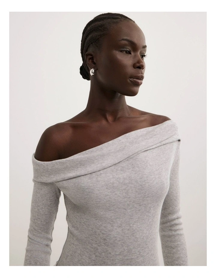 Asymmetric Long Sleeve Top in Light Grey Marle image 3