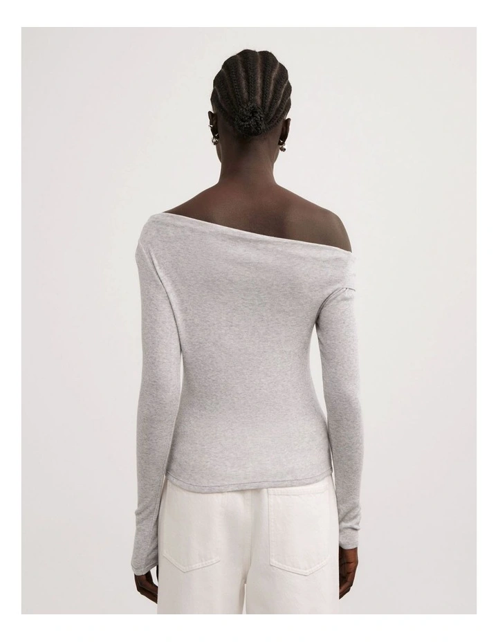 Asymmetric Long Sleeve Top in Light Grey Marle image 4