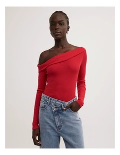 Asymmetric Long Sleeve Top in Red