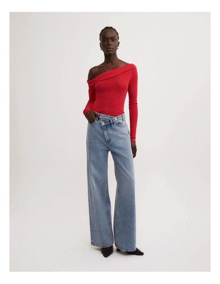 Asymmetric Long Sleeve Top in Red image 2