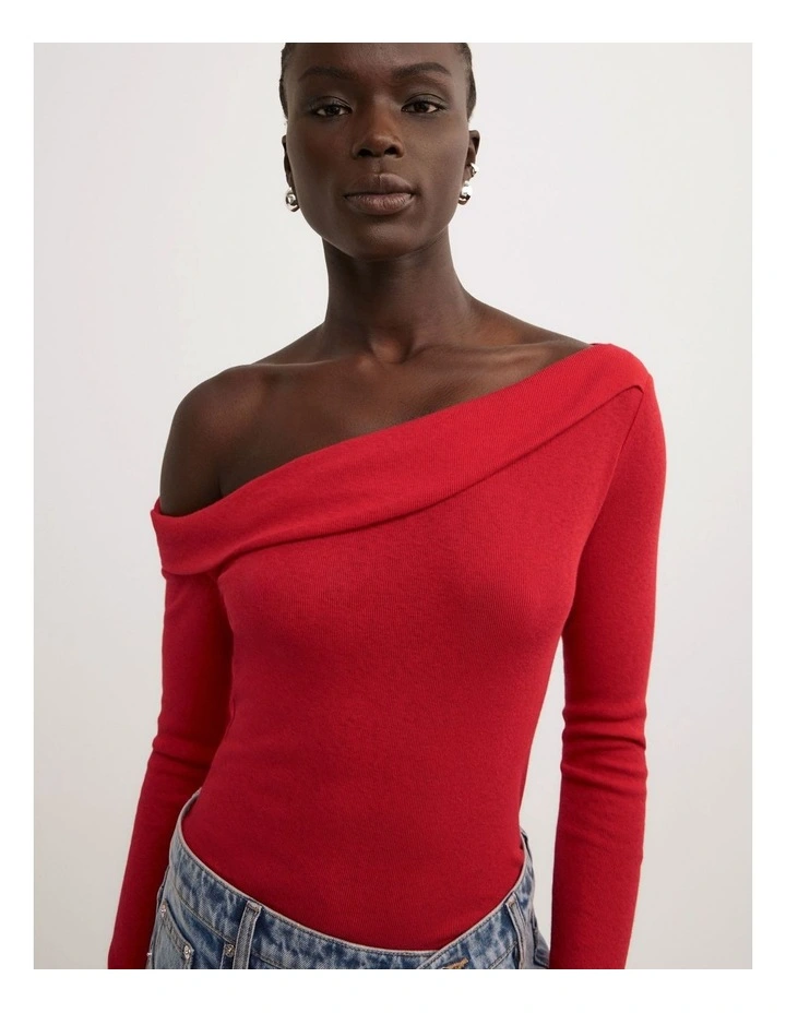 Asymmetric Long Sleeve Top in Red image 3