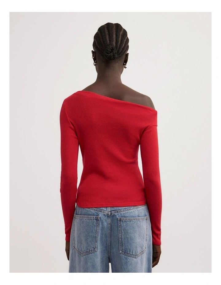 Asymmetric Long Sleeve Top in Red image 4
