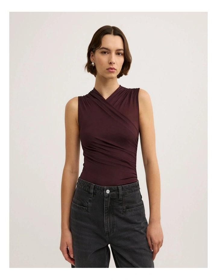 Wrapped Bodysuit in Burgundy image 1