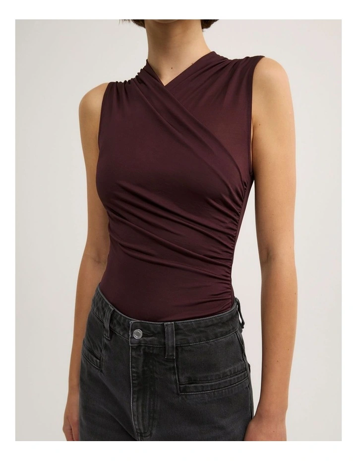 Wrapped Bodysuit in Burgundy image 4