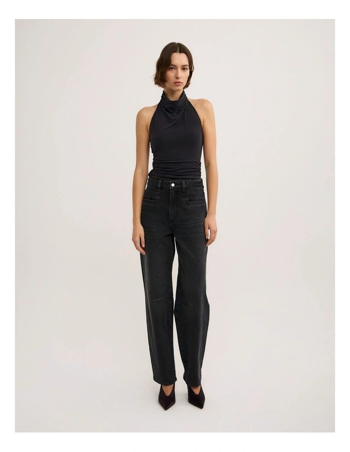 High Neck Cowl Top in Washed Black image 2