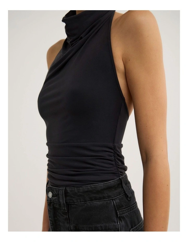 High Neck Cowl Top in Washed Black image 4