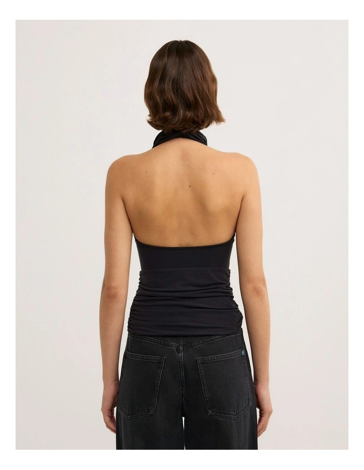 High Neck Cowl Top in Washed Black image 5