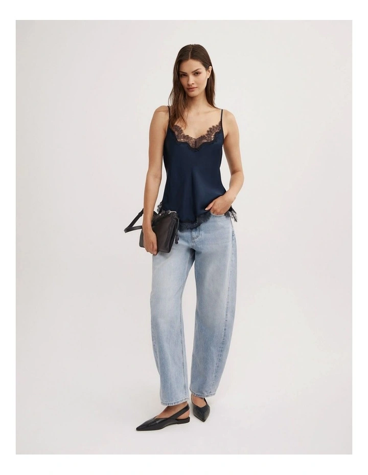 Lace Trim Camisole in Navy image 2