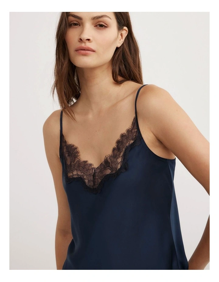 Lace Trim Camisole in Navy image 3