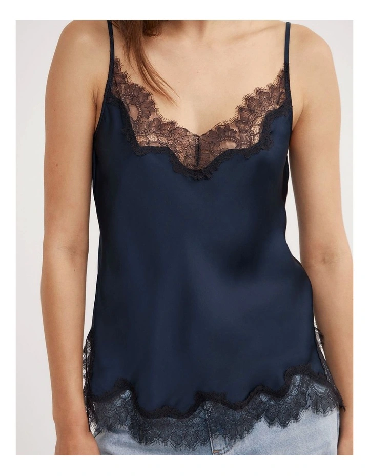 Lace Trim Camisole in Navy image 4