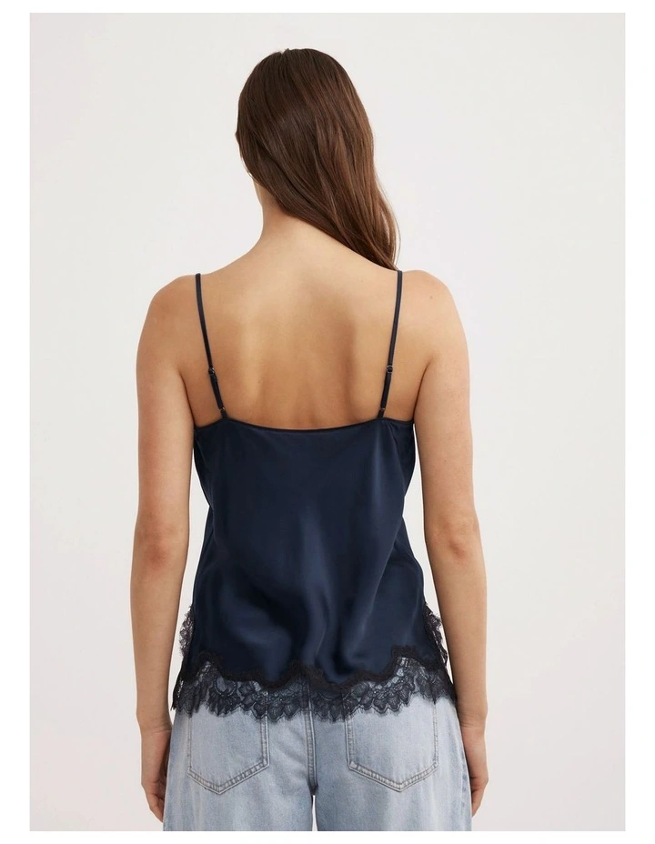 Lace Trim Camisole in Navy image 5