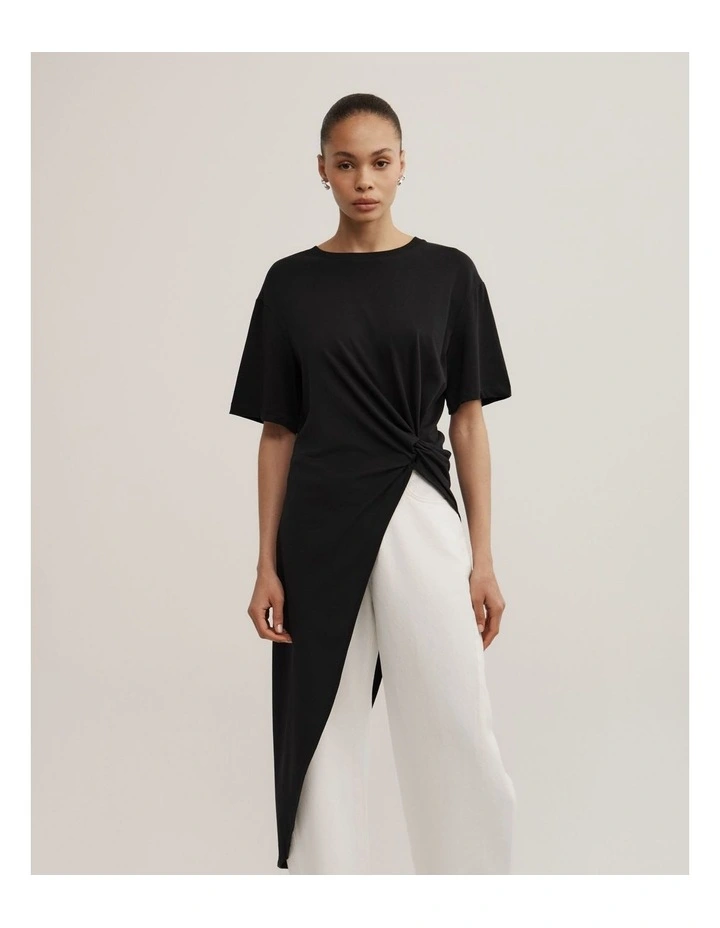 Asymmetric Tunic T-shirt in Black image 1