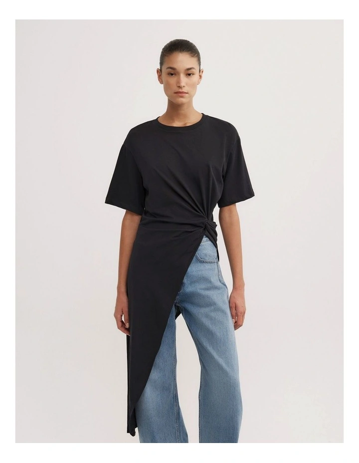 Asymmetric Tunic T-shirt in Black image 2