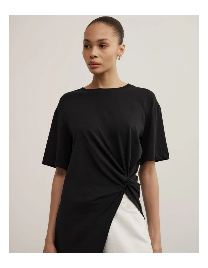 Asymmetric Tunic T-shirt in Black image 3