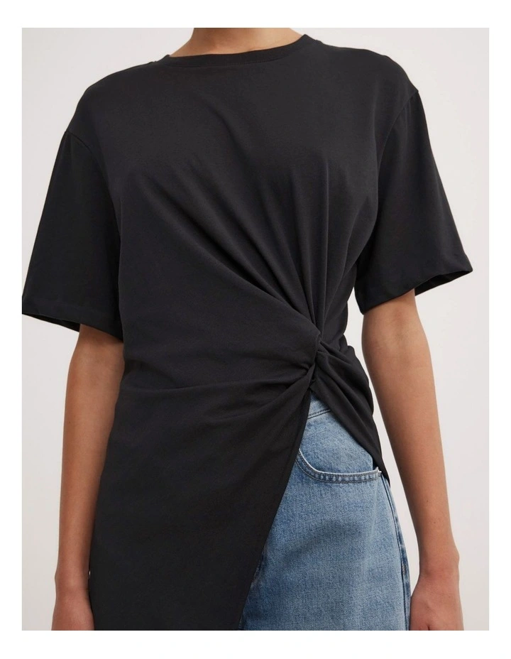 Asymmetric Tunic T-shirt in Black image 3