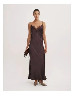 Lace Neck Slip Dress in Espresso