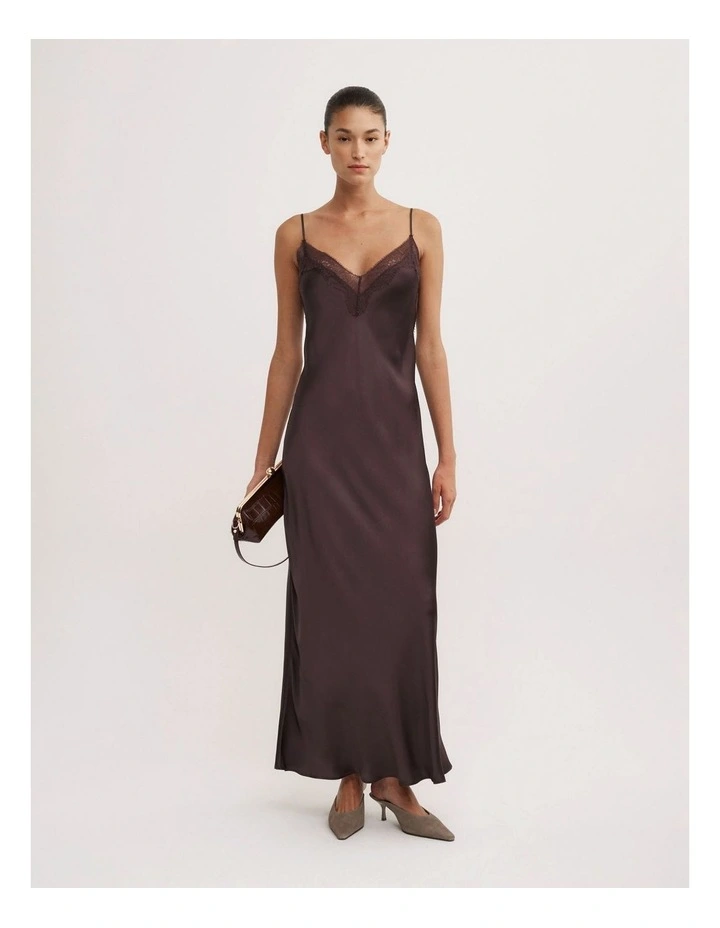 Lace Neck Slip Dress in Espresso image 1