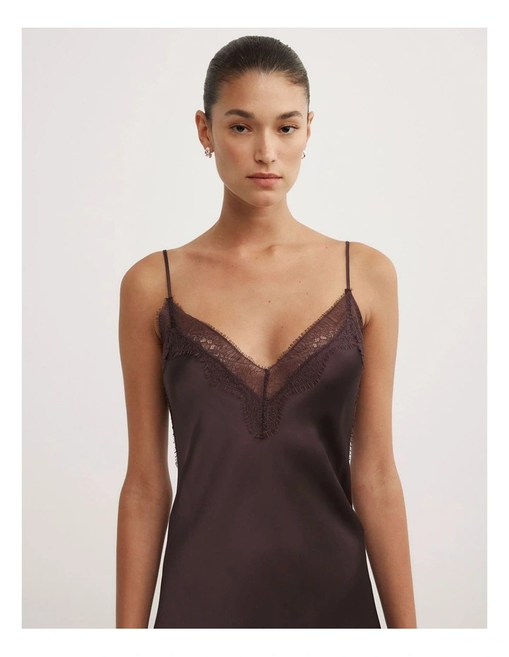 Lace Neck Slip Dress in Espresso image 2