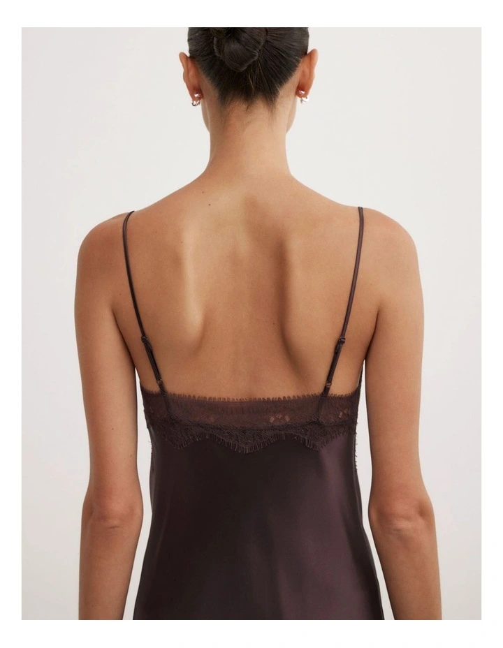 Lace Neck Slip Dress in Espresso image 4